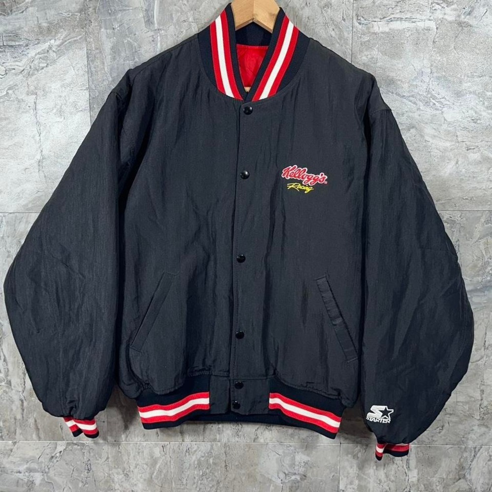 Vintage 90s Starter Kelloggs Racing black varsity jacket Mens Size L‎ #racing